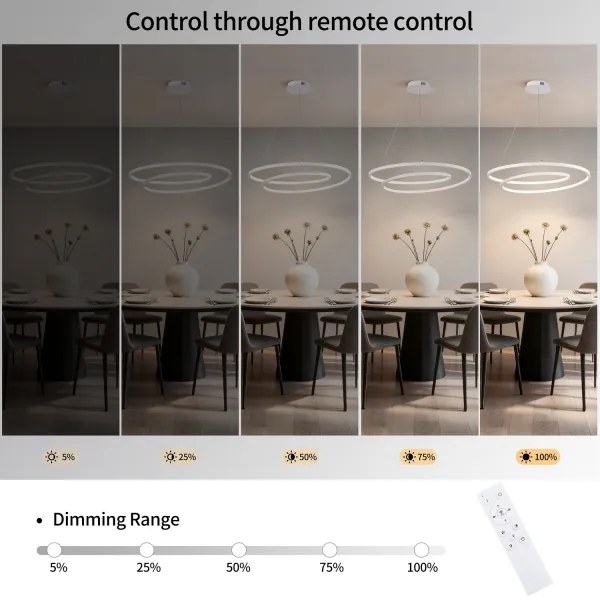 Brilagi-LED Lampadario a sospensione dimmerabile TWISTER LED/75W/230V Ø 70 cm bianco + telecomando