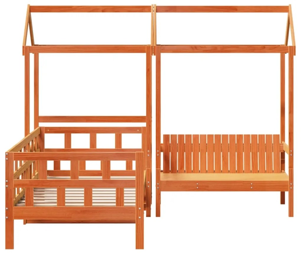 Set dormeuse con tetto marrone cera 90x190 cm massello pino