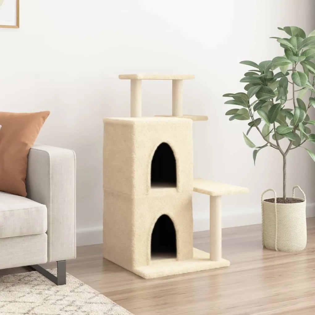 Albero per gatti con tiragraffi in sisal crema 97 cm