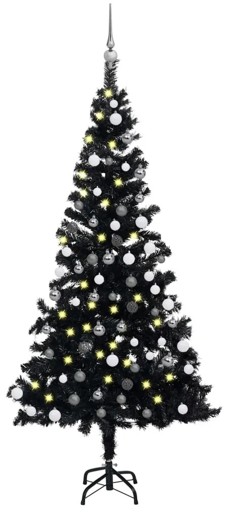 Albero di Natale Preilluminato con Palline Nero in PVC, Albero di Natale Preilluminato con Palline Nero 150 cm PVC II