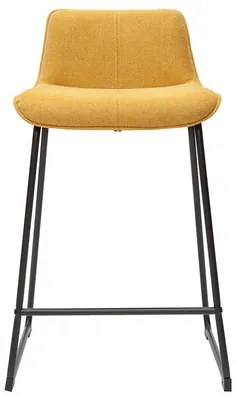 Sgabelli da bar in tessuto effetto velluto testurizzato giallo senape e metallo H65 cm (set di 2) BOOST