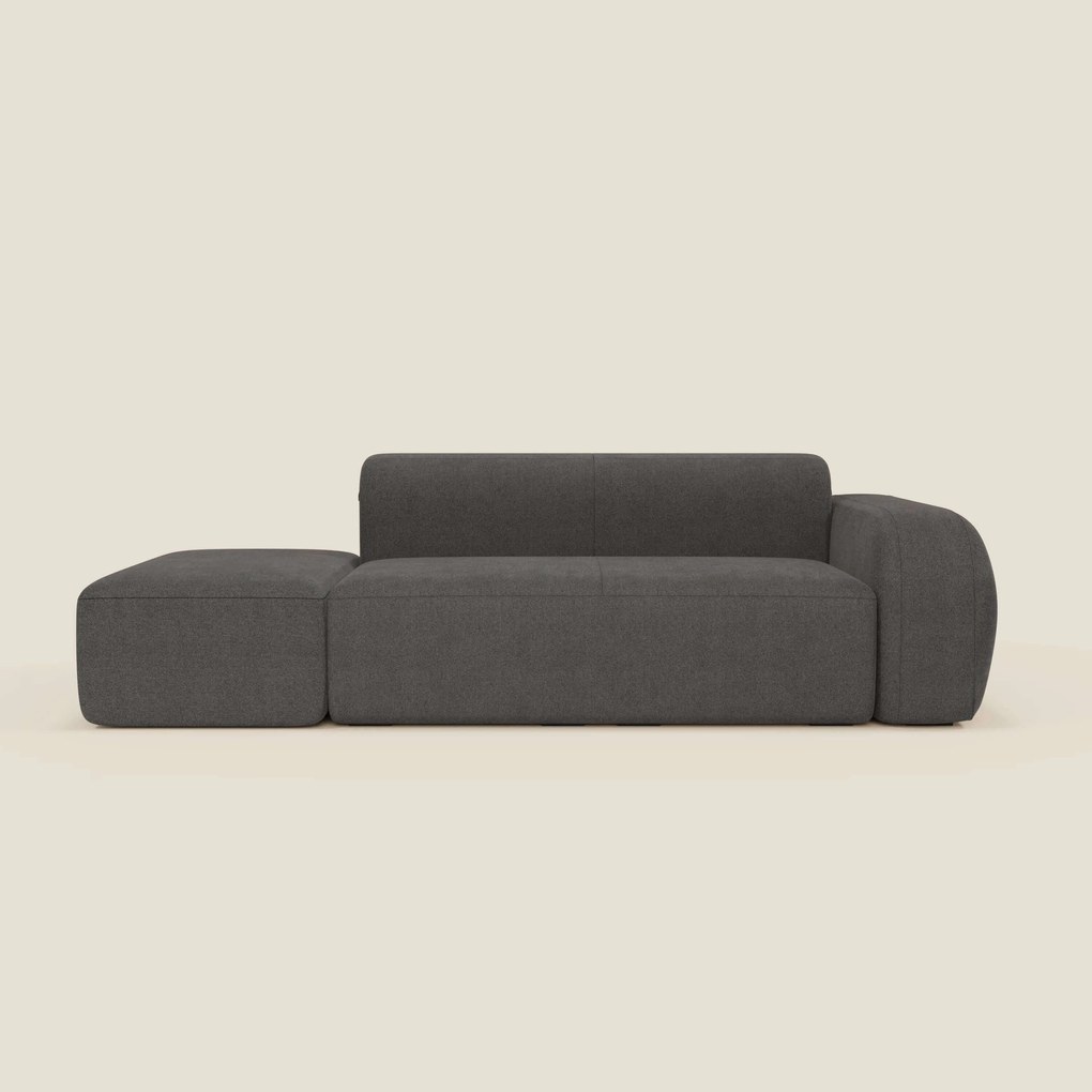 BonBon Divano modulare componibile – Composizione con pouf terminale in tessuto smacchiabile T23 antracite