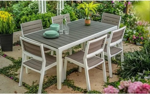 Sedia Da Esterno Senza Braccioli In Resina Effetto Legno Harmony Keter Bianca E Tortora