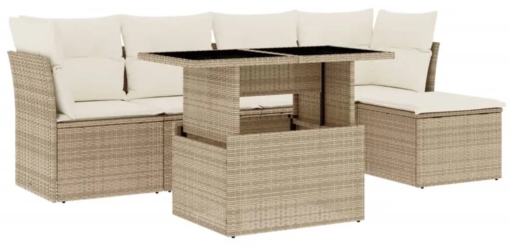 Set divano da giardino 6 pz con cuscini beige in polyrattan