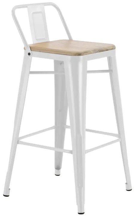 Sgabello da giardino in acciaio bianco Oxford, seduta in legno