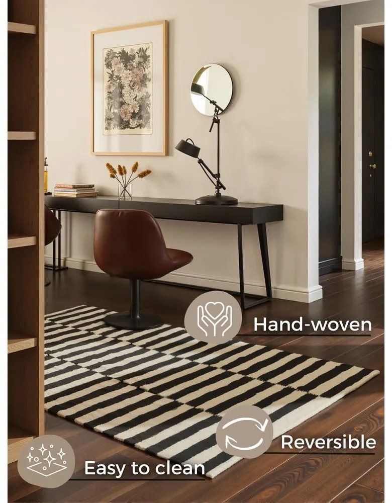 Tappeto bianco e nero in lana reversibile/tessuto a mano 160x230 cm Donna – Hanse Home