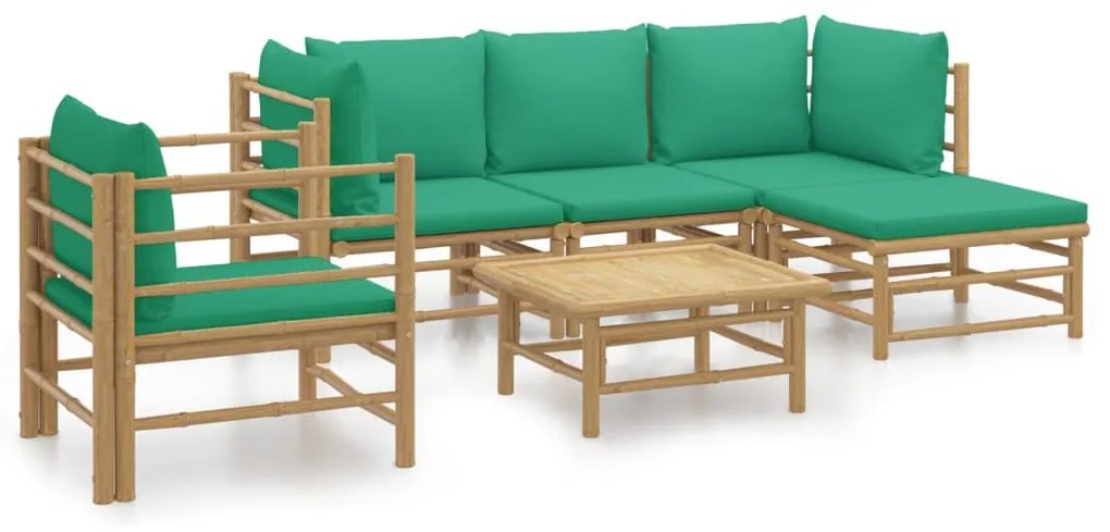 Set salotto da giardino 6pz con cuscini verdi bambù