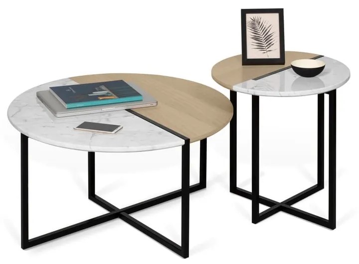 Tavolino rotondo con piano in rovere ø 80 cm Sonata - TemaHome