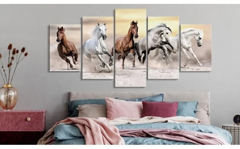 Quadro  Flock of Horses (5 Parts) Wide  Larghezza x Altezza Home decor 100x50