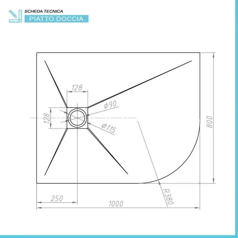Piatto doccia resina 80x100 semicircolare sinistro bianco pietra filo pavimento Loren