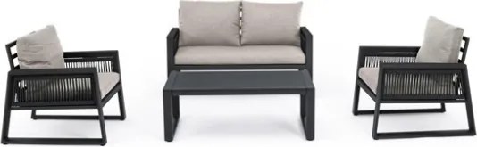 Salottino Da Esterno In Corda E Alluminio Con Cuscini E Tavolino Antracite Captiva Bizzotto