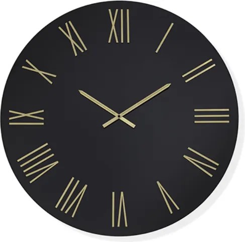 Orologio rotondo D60 cm ROWAN in cristallo laccato Nero e numeri Oro