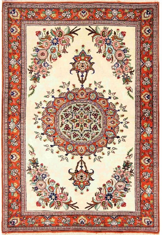 Ghom Tappeto persiano 120x80 Beige (Iran) Annodato A Mano