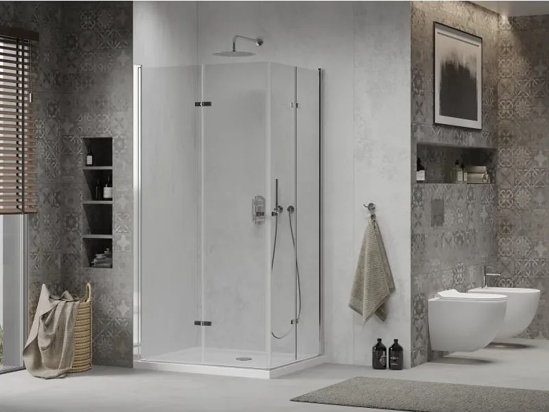 Mexen Lima Duo cabina doccia pieghevole 80 x 70 cm, trasparente, cromo + piatto Flat - 856-080-070-01-02-4010