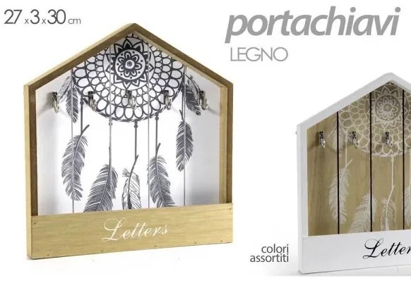 Trade Shop - Portachiavi Lettere Appendino Legno Cassetta 27x3x30cm Indian Shabby Chic 765858
