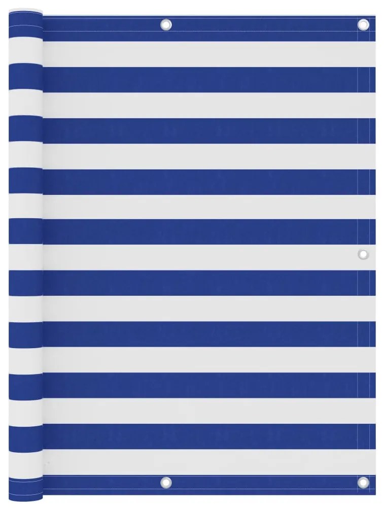Paravento Balcone Bianco E Blu 120x600 Cm İn Tessuto Oxford /