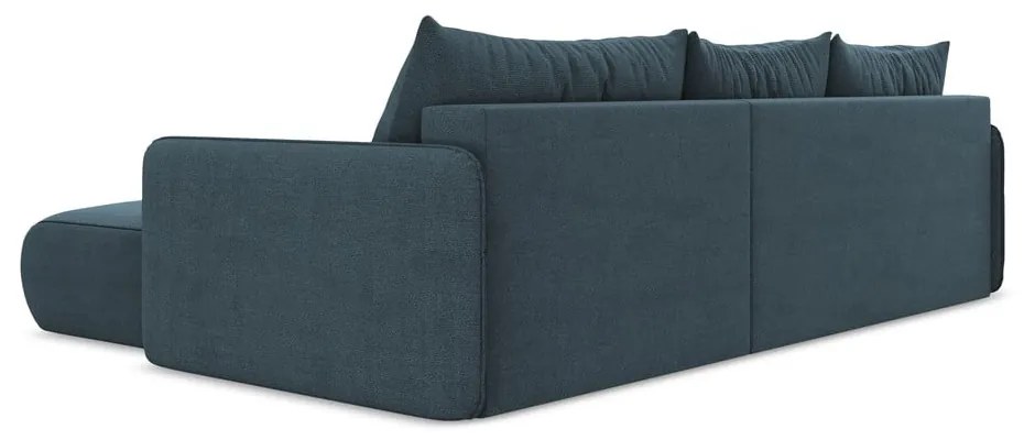 Divano angolare blu allungabile/con contenitore (con penisola a destra) Nanea – Makamii