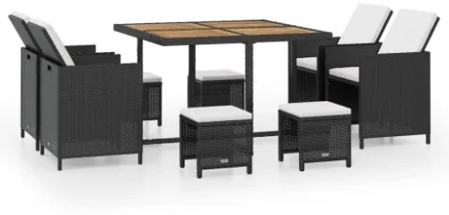 Set da Pranzo da Giardino 9 pz in Polyrattan e Acacia Nero