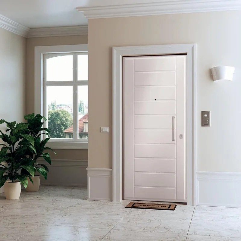 Porta blindata DI.BI. Ariel L 80 x H 210 cm in PVC bianco, apertura spingere a sinistra, falso telaio incluso