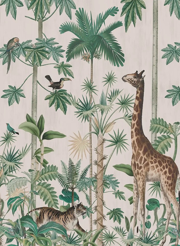 Rebel Walls Carta da parati panoramica Giraffes Stroll - Pastel Pink