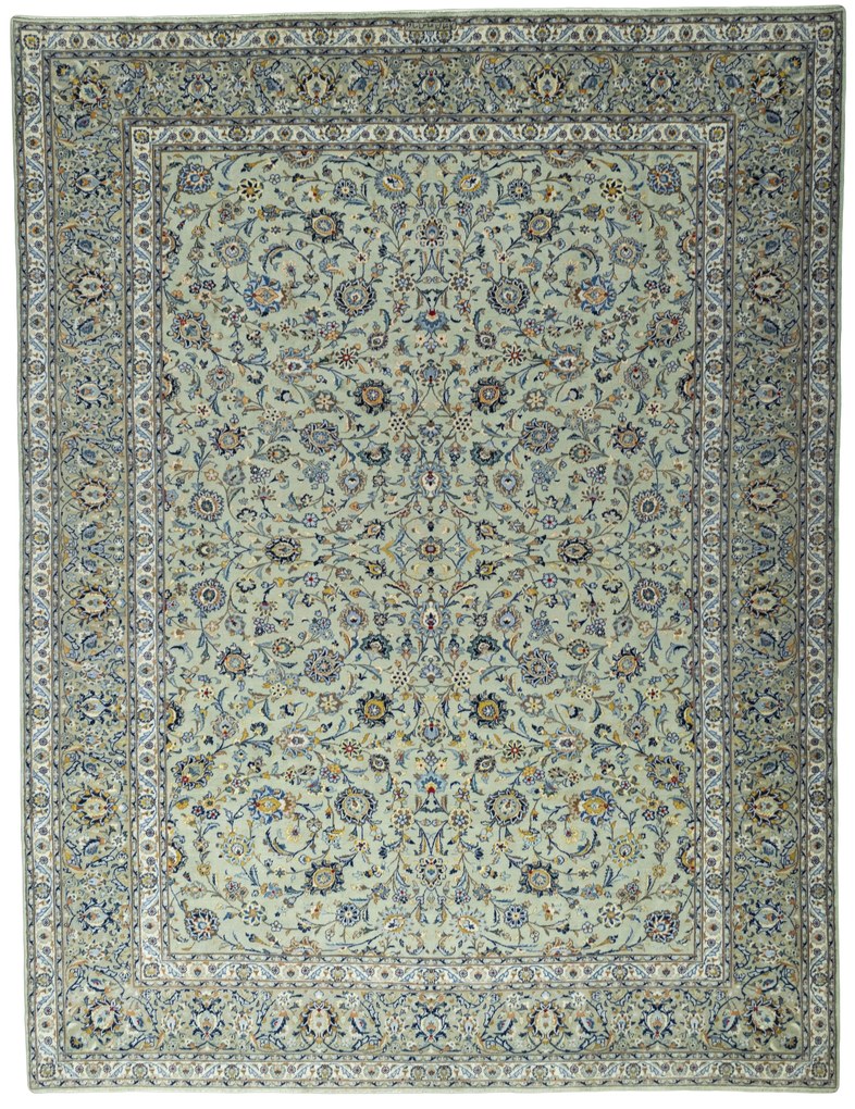 Kashan Tappeto 390 x 300 Verde (Iran) Annodato A Mano