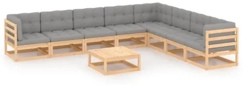 Set Divani da Giardino 9 pz con Cuscini Legno Massello di Pino