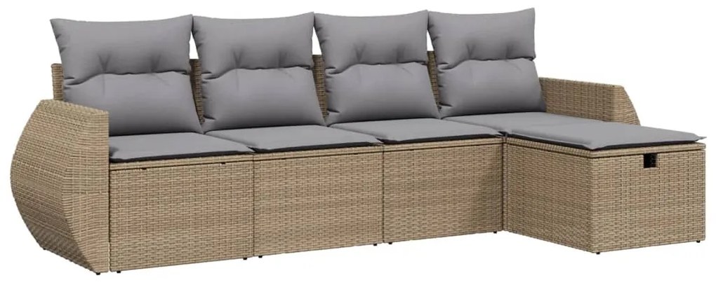 Set divano da giardino 5 pz con cuscini beige misto polyrattan