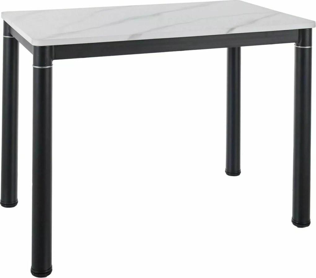 Tavolo Damar con piano in MDF effetto marmo bianco e struttura in metallo nero opaco – 100x60x75 cm