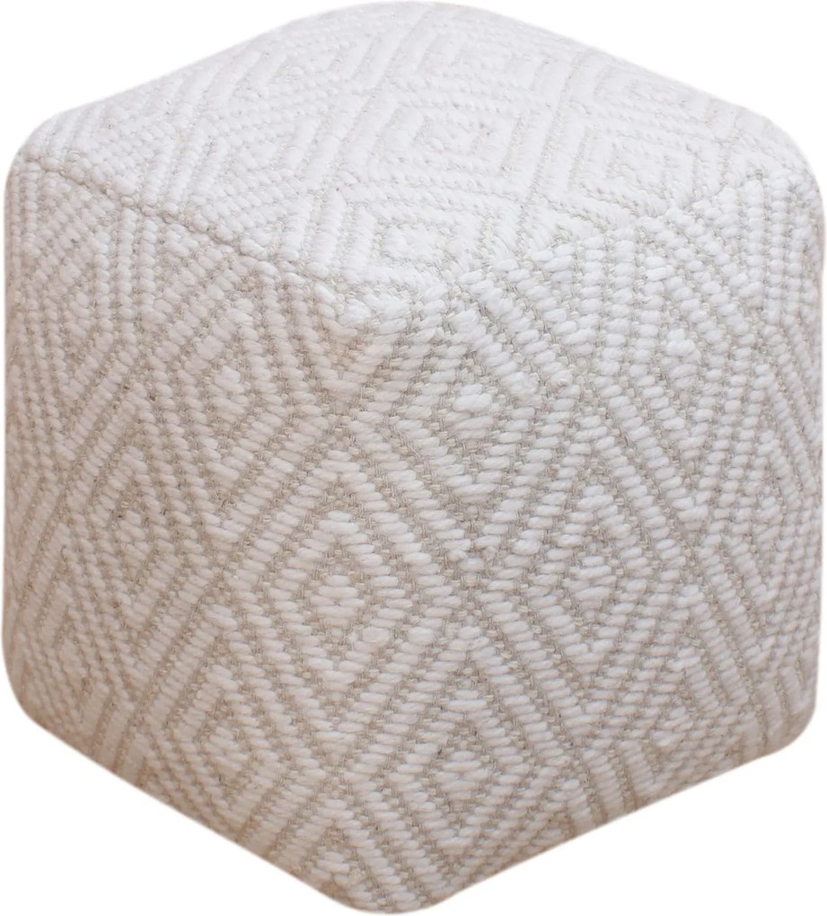 WOLF - pouf in lana avorio con decoro 40 x 40