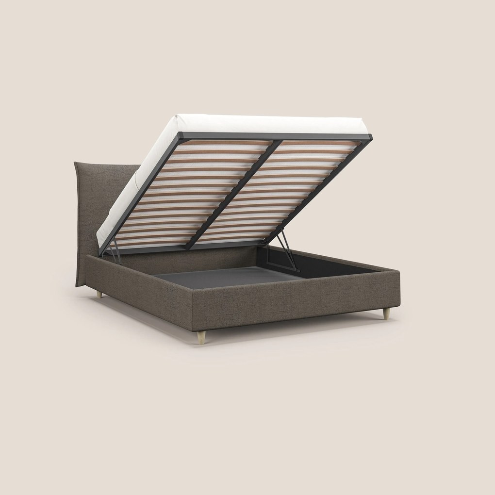Audrey letto imbottito contenitore e sfoderabile in tessuto fiammato impermeabile T03 talpa