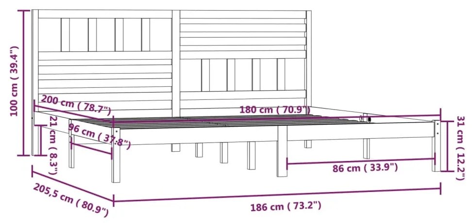 Giroletto Nero 180x200 cm Super King in Legno Massello di Pino