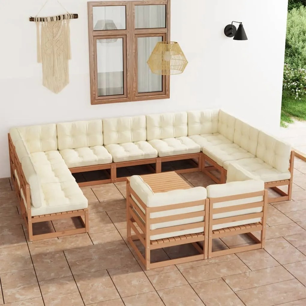 Set Divani da Giardino 12 pz Cuscini Miele in Massello di Pino