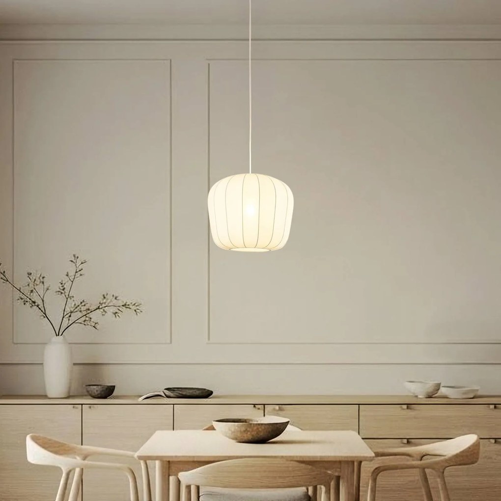 Lampada a sospensione Helin Lindby, dimmerabile, Bianco / Opale, Soggiorno / Sala da pranzo, Tessuto / Stoffa / Seta, Moderno, Lampada a sospensione