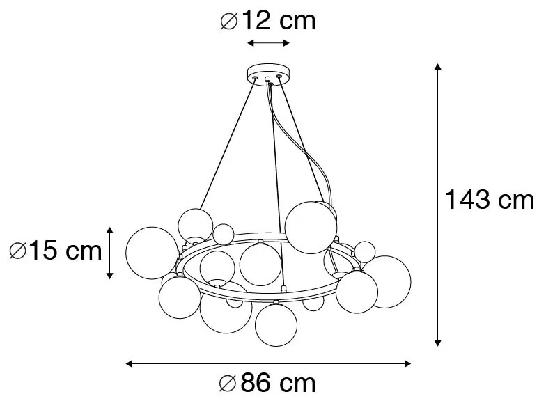 Lampadario Art Déco nero con vetro ambrato 12 luci - David