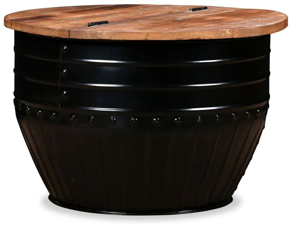 Tavolino Da Caffè Legno Massello Riciclato Nero Forma A Botte /