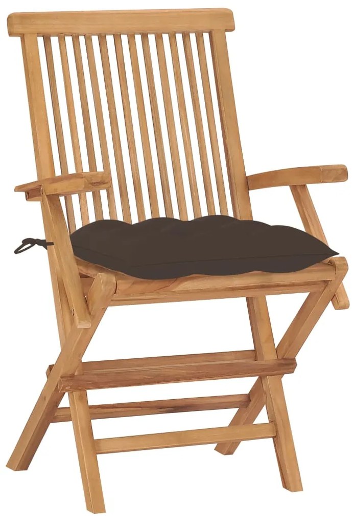 Sedie da giardino con cuscini tortora 8pz legno massello teak