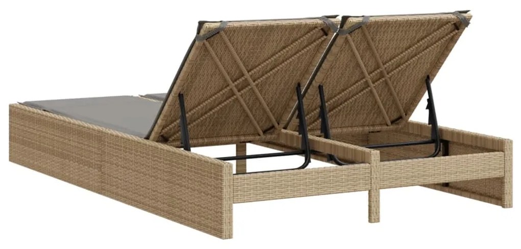 Lettino prendisole con cuscini beige in polyrattan