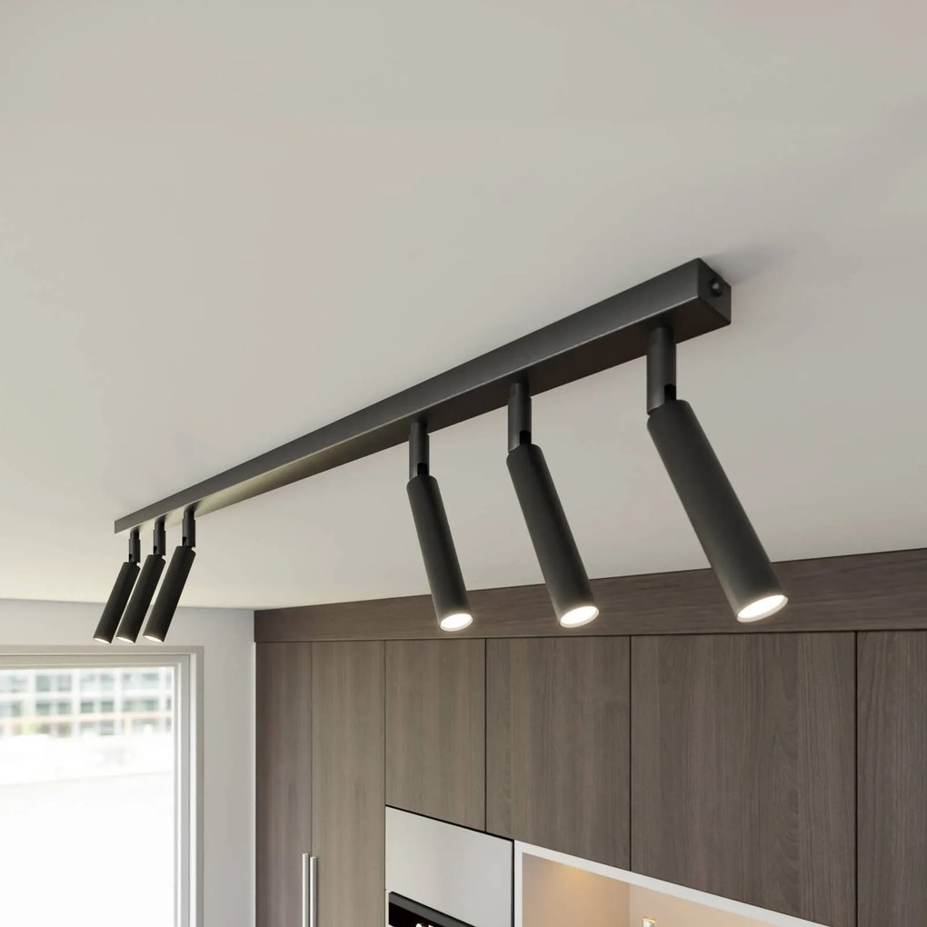 EMIBIG LIGHTING Plafoniera Ivi, a 6 luci, lunghezza 90 cm, nera, metallo, G9