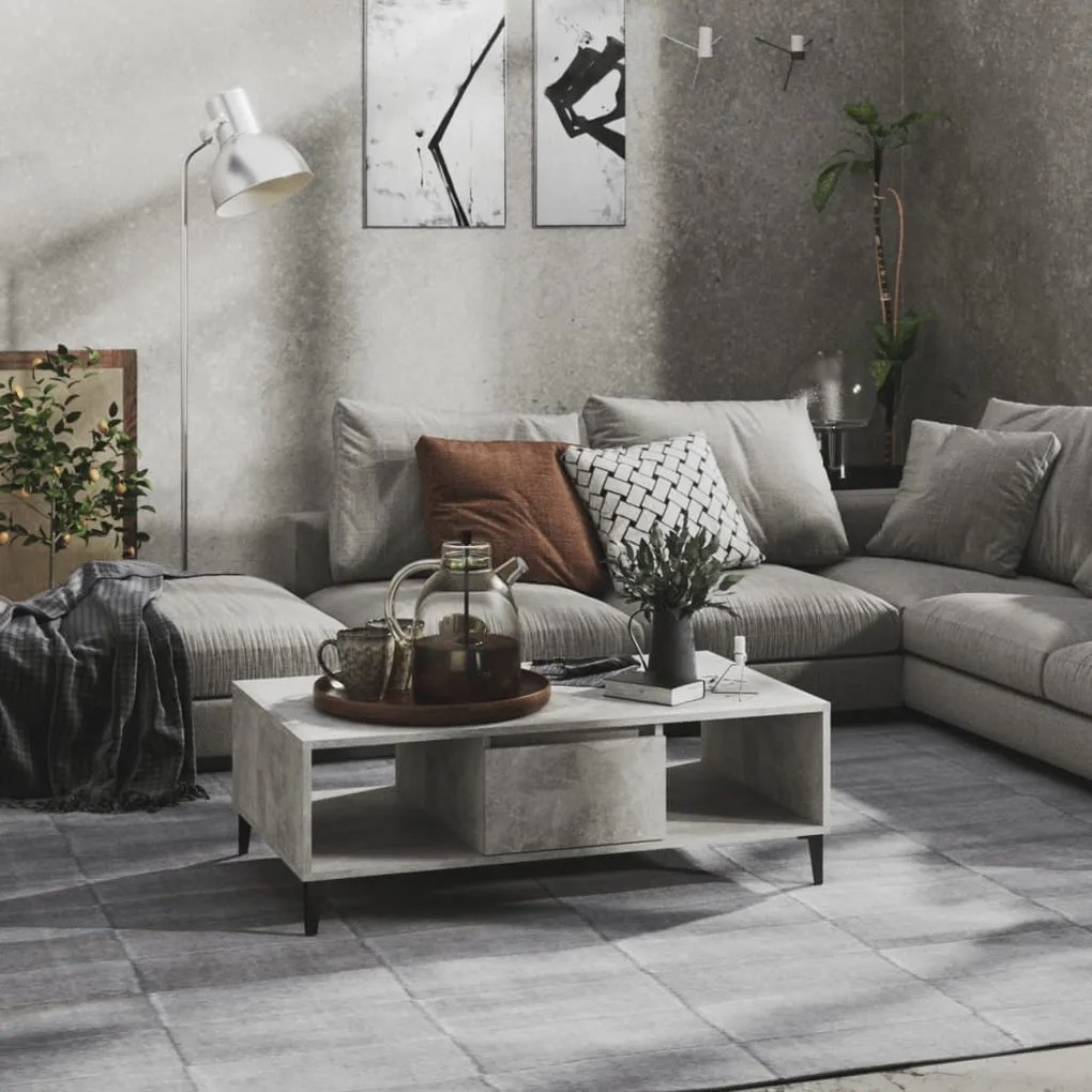 Tavolino Salotto Grigio Cemento 103,5x60x35cm Legno Multistrato /