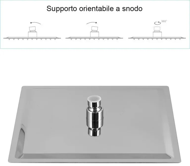 Set doccia quadrato cromo con braccio 40 cm + soffione in acciaio 25x25 cm