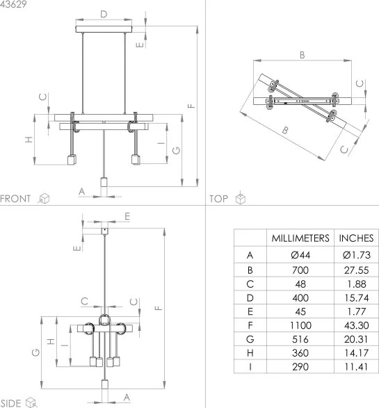 Eglo 43629 - Lampadario su corda TOWNSHEND 5xE27/60W/230V