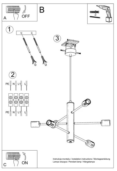 Lampadario a sospensione con filo DUOMO 6 6xE27/60W/230V nero