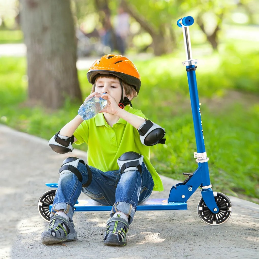 Costway Monopattino per bambini con ruote a LED manubrio regolabile, Giocattolo con meccanismo pieghevole Blu