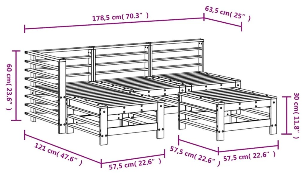 Set Salotto da Giardino 5 pz Miele in Legno Massello di Pino