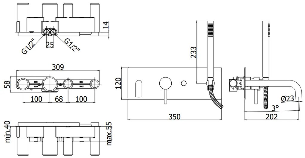 Paffoni Light Lig001no Miscelatore Vasca Incasso Con Deviatore a pulsante e Bocca Erogazione Nero Opaco