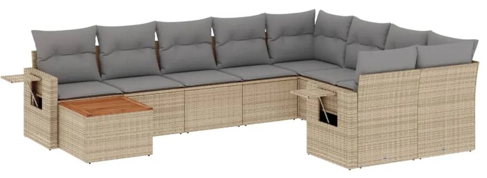 Set Divano da Giardino 10 pz con Cuscini Beige in Polyrattan