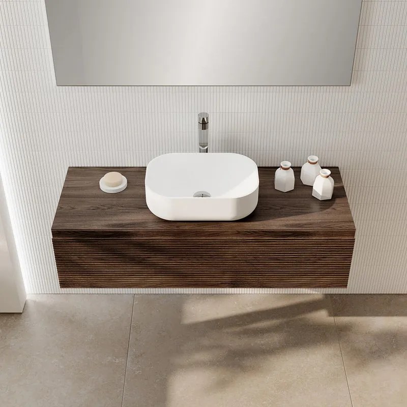 Mobile da bagno sospeso sotto lavabo Step L 120.3 x H 30 x P 46 cm noce cannettato, 1 cassetto,lavabo non incluso