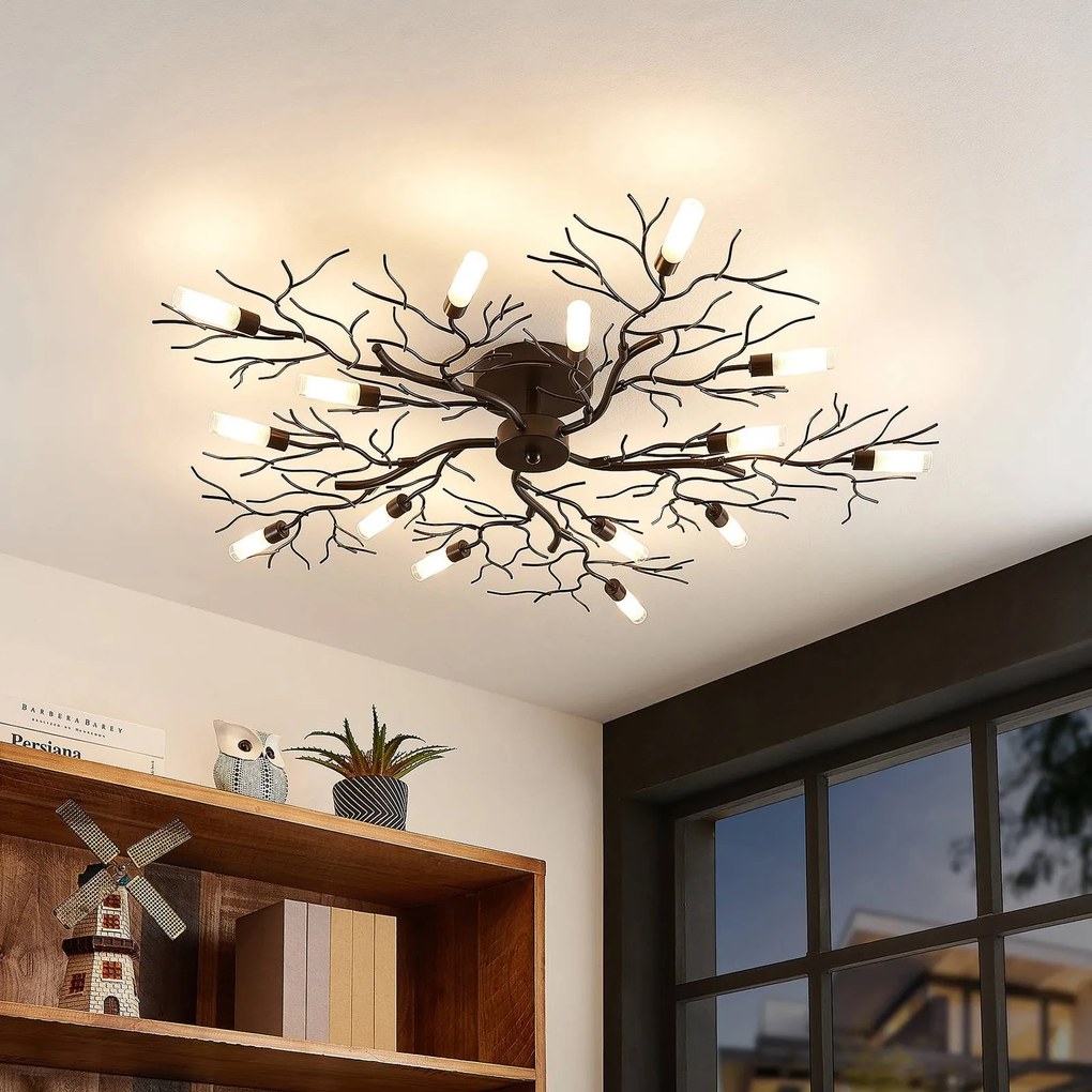 Plafoniera soffitto Bigna Lindby, dimmerabile, Marrone / Ruggine, Soggiorno / Sala da pranzo, Metallo, Moderno, Plafoniera