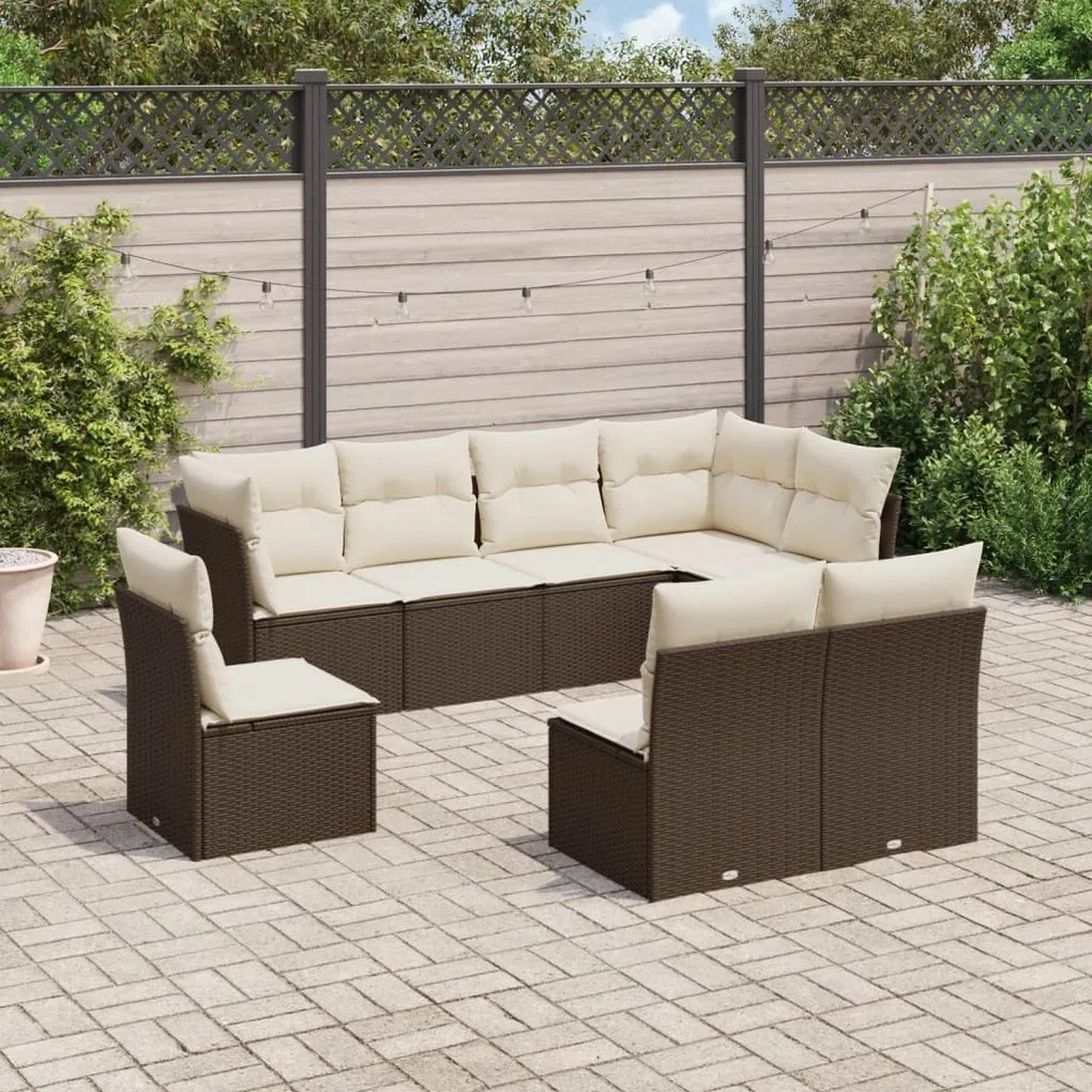 Set divani da giardino 8 pz con cuscini marrone in polyrattan