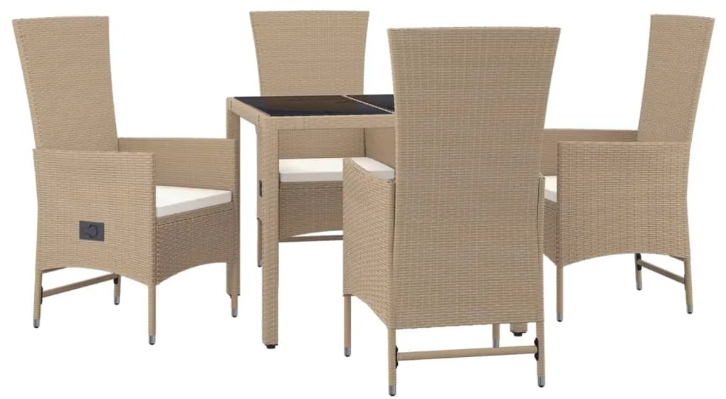 Set da pranzo da giardino 5 pz con cuscini beige in polyrattan